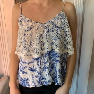 Printed Lace Tank Top